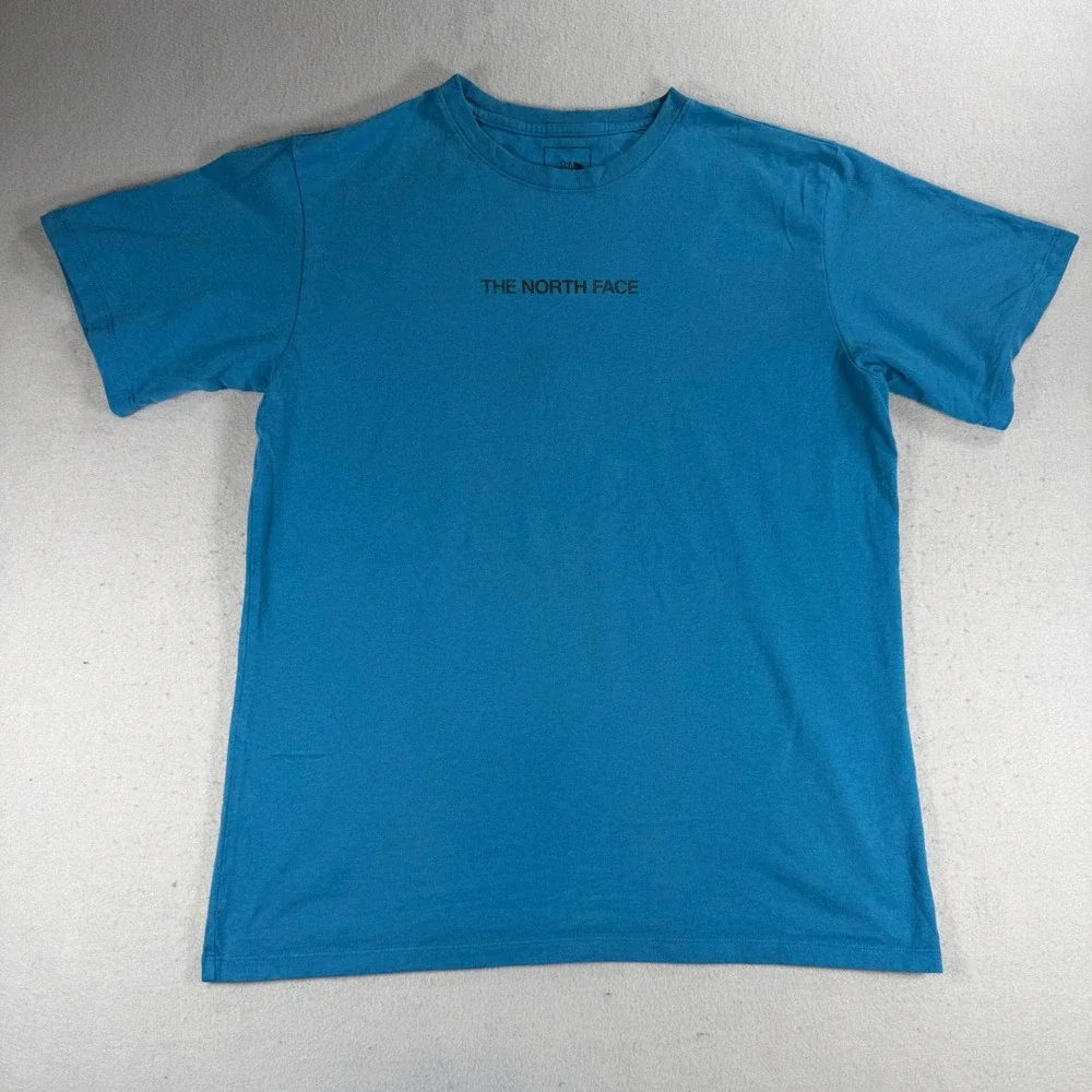 The North Face Mens Blue Graphic T-Shirt Recycled Material Mountain Print Size M